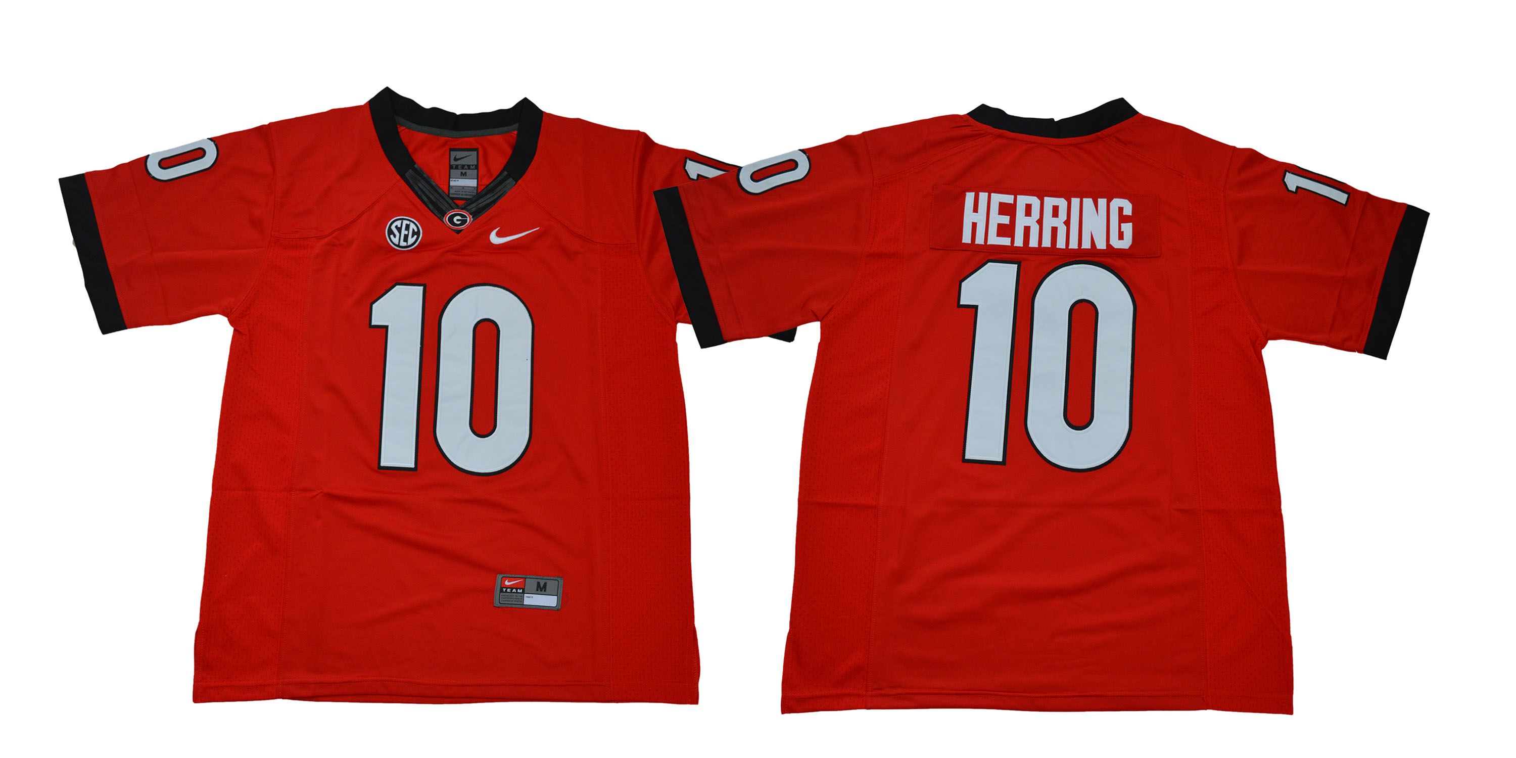 Men Georgia Bulldogs #10 Herring Red NCAA Jerseys
